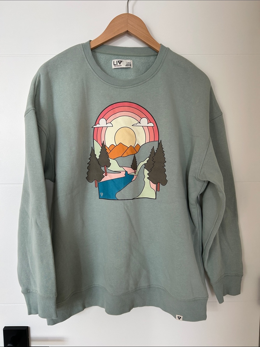 LIV Green Scenic Graphic Crewneck Sweater